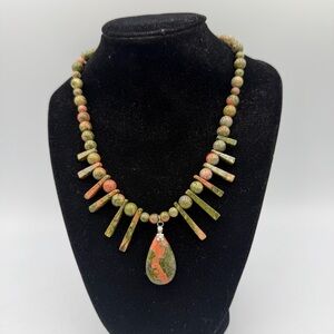 Unakite Jasper Gemstone Necklace with Pendant
